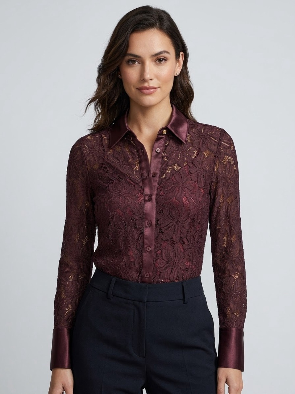 Derek Lam 10 Crosby x RTR Brown Sheer Floral Lace Button Up Blouse Top Size 2